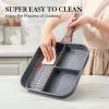 SENSARTE Nonstick Grill Pan for Stove Tops, Versatile Griddle with Pour Spouts, Square Big Cooking Surface, Durable Skillet Indoor & Outdoor Grilling. PFOA Free, 9.5 Inch(Gray Granite-3 Section)