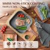 SENSARTE Nonstick Grill Pan for Stove Tops, Versatile Griddle with Pour Spouts, Square Big Cooking Surface, Durable Skillet Indoor & Outdoor Grilling. PFOA Free, 9.5 Inch(Gray Granite)