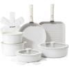 SENSARTE 17 Piece Ceramic Pots and Pans Set, Nonstick Detachable Handle Cookware, Induction Kitchen Cookware Set with Removable Handle, Dishwasher ＆ Oven Safe (Almond Beige)(White)