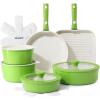 SENSARTE 17 Piece Ceramic Pots and Pans Set, Nonstick Detachable Handle Cookware, Induction Kitchen Cookware Set with Removable Handle, Dishwasher ＆ Oven Safe (Almond Beige)(Green)