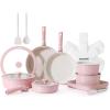 SENSARTE 24 Piece Pots and Pans Set, Nonstick Detachable Handle Cookware, Induction Kitchen Cookware Set with Removable Handle, Healthy Non Stick for RV, Dishwasher＆Oven Safe (Black)(Pink)
