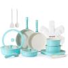 SENSARTE 24 Piece Pots and Pans Set, Nonstick Detachable Handle Cookware, Induction Kitchen Cookware Set with Removable Handle, Healthy Non Stick for RV, Dishwasher＆Oven Safe (Black)(Turquoise)