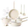 SENSARTE Ceramic Cookware Set Non-toxic 14 Pcs, Nonstick Pots and Pans Set, Dishwasher Safe Induction Cookware, Healthy Kitchen Cooking Set, PFOA/PFAS/PTFE Free(Velvet White)