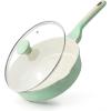 SENSARTE Nonstick Ceramic Skillet with Lid 12-inch/5QT, Non Toxic Deep Frying Pan, Saute Pan with Lid, Stay-cool Handle, Healthy Cooking Pot Dishwasher Safe, Induction Compatible, Green(Mint Green)