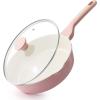 SENSARTE Nonstick Ceramic Skillet with Lid 12-inch/5QT, Non Toxic Deep Frying Pan, Saute Pan with Lid, Stay-cool Handle, Healthy Cooking Pot Dishwasher Safe, Induction Compatible, Green(Sakura Pink)