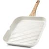 SENSARTE Nonstick Grill Pan for Stove Tops, Versatile Griddle with Pour Spouts, Square Big Cooking Surface, Durable Skillet Indoor & Outdoor Grilling. PFOA Free, 9.5 Inch(White Ceramic)