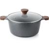 SENSARTE Nonstick Stock Pot with Lid, 4.5 Quart Induction Cooking Pot with Tempered Glass Lid, Stew Pot with Swiss Nonstick Granite Coating, PFOA PFOS APEO Free, Gray(Gray)