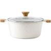 SENSARTE Nonstick Stock Pot with Lid, 4.5 Quart Induction Cooking Pot with Tempered Glass Lid, Stew Pot with Swiss Nonstick Granite Coating, PFOA PFOS APEO Free, Gray(White)