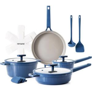 SENSARTE Ceramic Cookware Set Non-toxic 14 Pcs, Nonstick Pots and Pans Set, Dishwasher Safe Induction Cookware, Healthy Kitchen Cooking Set, PFOA/PFAS/PTFE Free(Velvet Blue)