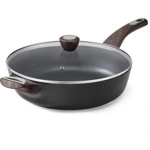 SENSARTE Ceramic Nonstick Frying Pan Skillet with Lid, 13.3 Inch Large Deep Frying Pan, 6 QT Saute Pan, Induction Pan, Healthy Non Toxic Cooking Pan with Helper Handle, PFOA PFAS PTFE Free(Classic Black)
