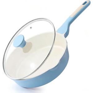 SENSARTE Nonstick Ceramic Skillet with Lid 12-inch/5QT, Non Toxic Deep Frying Pan, Saute Pan with Lid, Stay-cool Handle, Healthy Cooking Pot Dishwasher Safe, Induction Compatible, Green(Glicer Blue)
