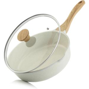 SENSARTE Nonstick Ceramic Skillet with Lid 12-inch/5QT, Non Toxic Deep Frying Pan, Saute Pan with Lid, Stay-cool Handle, Healthy Cooking Pot Dishwasher Safe, Induction Compatible, Green(Ceramic White)
