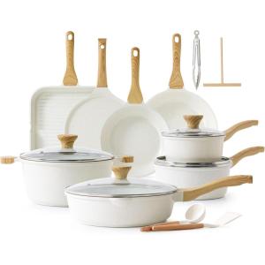 SENSARTE Nonstick Cookware Set 23-Piece, Non Stick Pots and Pans Set with Swiss Granite Coating, Healthy Kitchen Cooking Set, Stay-Cool Handles(White)