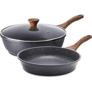 SENSARTE Nonstick Frying Pan Skillets, Swiss Granite Coating Omelette Pans, Healthy Cookware Chef’s Pan, Free of Intentionally Added PFOA (9.5+11+12.5 Inch)(Gray)