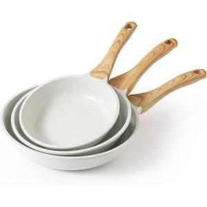 SENSARTE Nonstick Frying Pan Skillets, Swiss Granite Coating Omelette Pans, Healthy Cookware Chef’s Pan, Free of Intentionally Added PFOA (9.5+11+12.5 Inch)(White)
