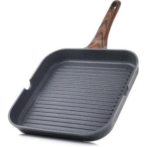 SENSARTE Nonstick Grill Pan for Stove Tops, Versatile Griddle with Pour Spouts, Square Big Cooking Surface, Durable Skillet Indoor & Outdoor Grilling. PFOA Free, 9.5 Inch(Gray Granite)