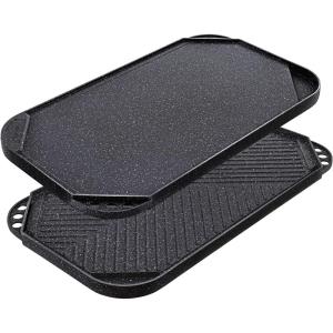 SENSARTE Nonstick Grill Pan for Stove Tops, Versatile Griddle with Pour Spouts, Square Big Cooking Surface, Durable Skillet Indoor & Outdoor Grilling. PFOA Free, 9.5 Inch(Black)