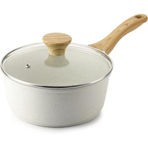SENSARTE Nonstick Saucepan with Lid, 1.5 Quarts Small Pot with Swiss Granite Coating, Stay-cool Handle, Multipurpose Handy Sauce Pot Small Kitchen Cooking Pot, Induction Comptable, PFOA Free(White Ceramic)