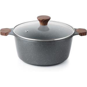 SENSARTE Nonstick Stock Pot with Lid, 4.5 Quart Induction Cooking Pot with Tempered Glass Lid, Stew Pot with Swiss Nonstick Granite Coating, PFOA PFOS APEO Free, Gray(Gray)