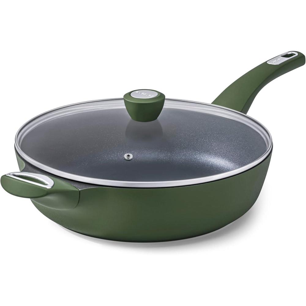 image:imageSENSARTE 12 Inch Nonstick Deep Frying Pan 5Qt Non Stick Saute Pan with Lid Large Skillet with Helper Handle DiamondampTitanium Scratch Resistant Induction Compatible PFOA PFOS APEO Free Sage