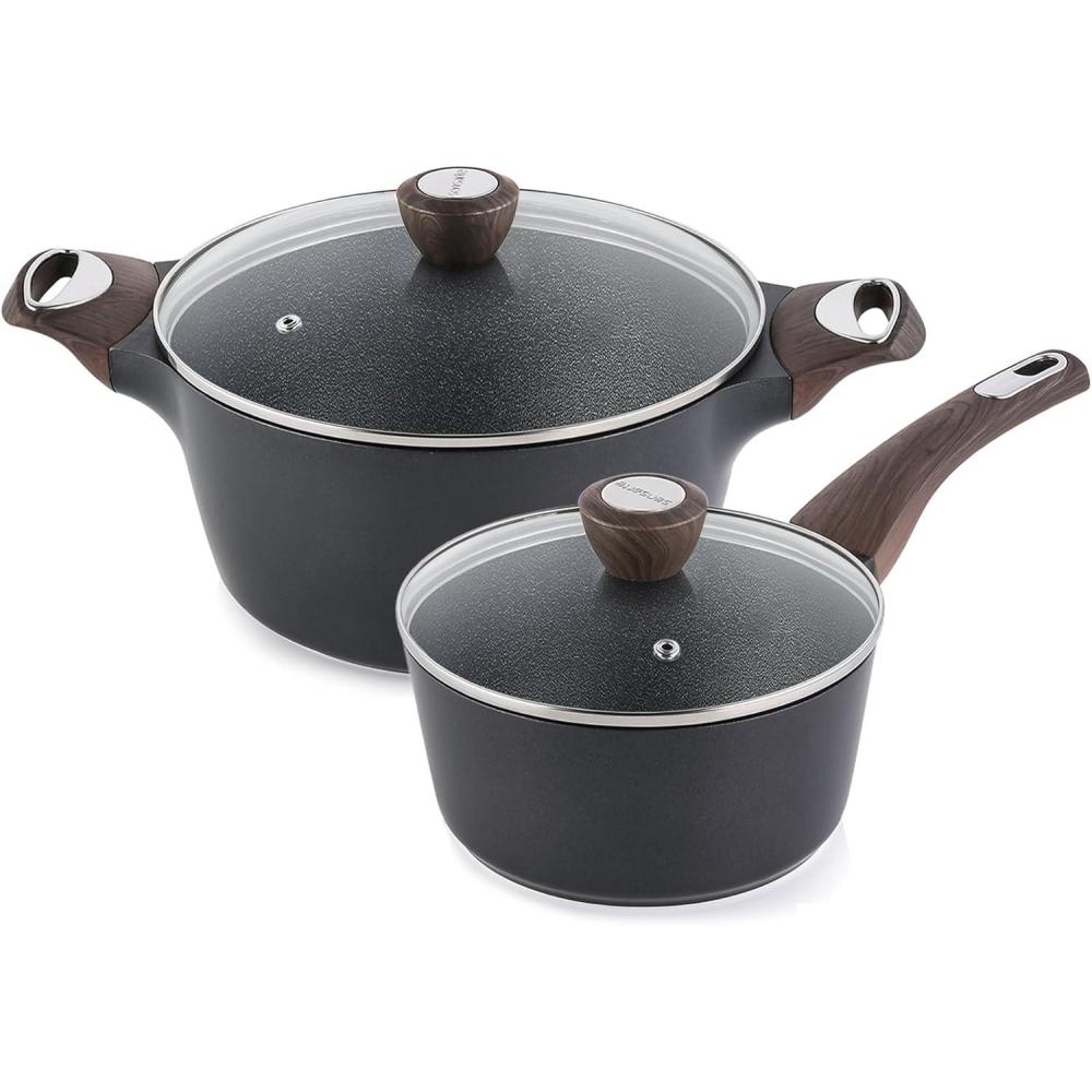 image:imageSENSARTE 4Pcs Nonstick Cookware Sets Pots and Pans Set 15QT Sauce Pan with Lid amp 45 QT Stock Pot Non Toxic PFOAampPFOS Free