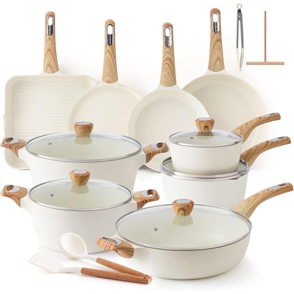image:imageSENSARTE Ceramic Cookware Sets Pots and Pans Set Non stick Non toxic Healthy Induction Cookware 26 Pcs Nonstick Kitchen Cooking Set wFrying Pans Set Saucepans SetCeramic White