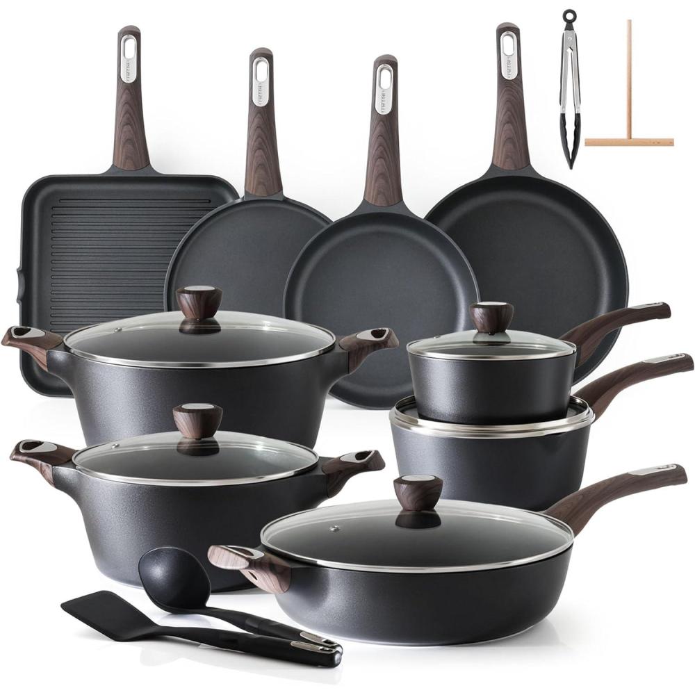 image:imageSENSARTE Ceramic Cookware Sets Pots and Pans Set Non stick Non toxic Healthy Induction Cookware 26 Pcs Nonstick Kitchen Cooking Set wFrying Pans Set Saucepans SetClassic Black
