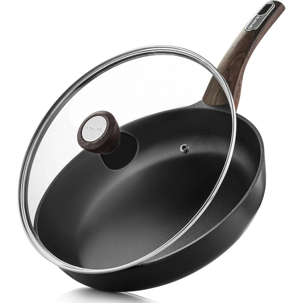 image:imageSENSARTE Ceramic Nonstick Frying Pan Skillet with Lid 8inch Non Stick Pan Omelet Pans Nontoxic Healthy Kitchen Cooking Chefs Pan Free of Intentionally Added PFASPTFE Induction Compatible TaupeDark Black