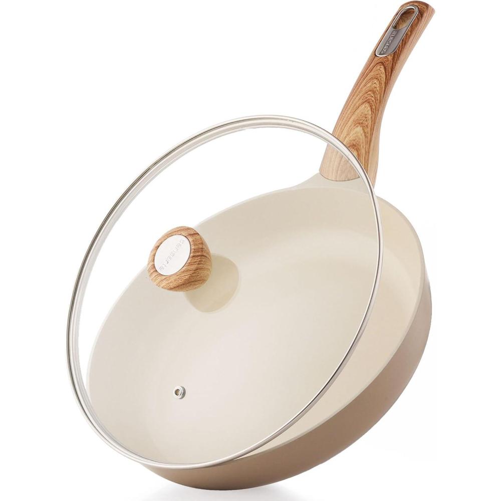 image:imageSENSARTE Ceramic Nonstick Frying Pan Skillet with Lid 8inch Non Stick Pan Omelet Pans Nontoxic Healthy Kitchen Cooking Chefs Pan Free of Intentionally Added PFASPTFE Induction Compatible TaupeCeramic Taupe