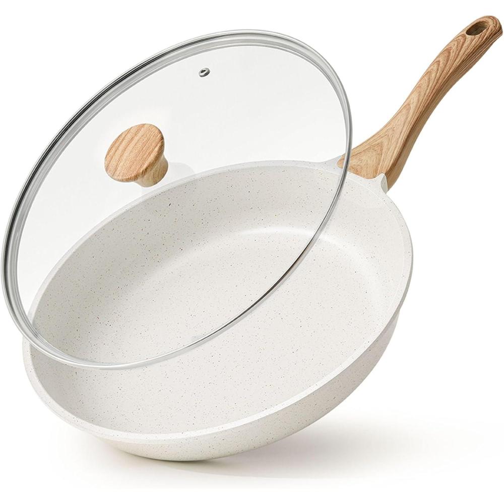 image:imageSENSARTE Nonstick Ceramic Frying Pan with Lid 8951011125 Inch Omelet Pan Skillet Free of Intentionally Added PFASPTFE Nontoxic Chefs Pan Induction Compatible Pan Heat Resistant HandleWhite Ceramic