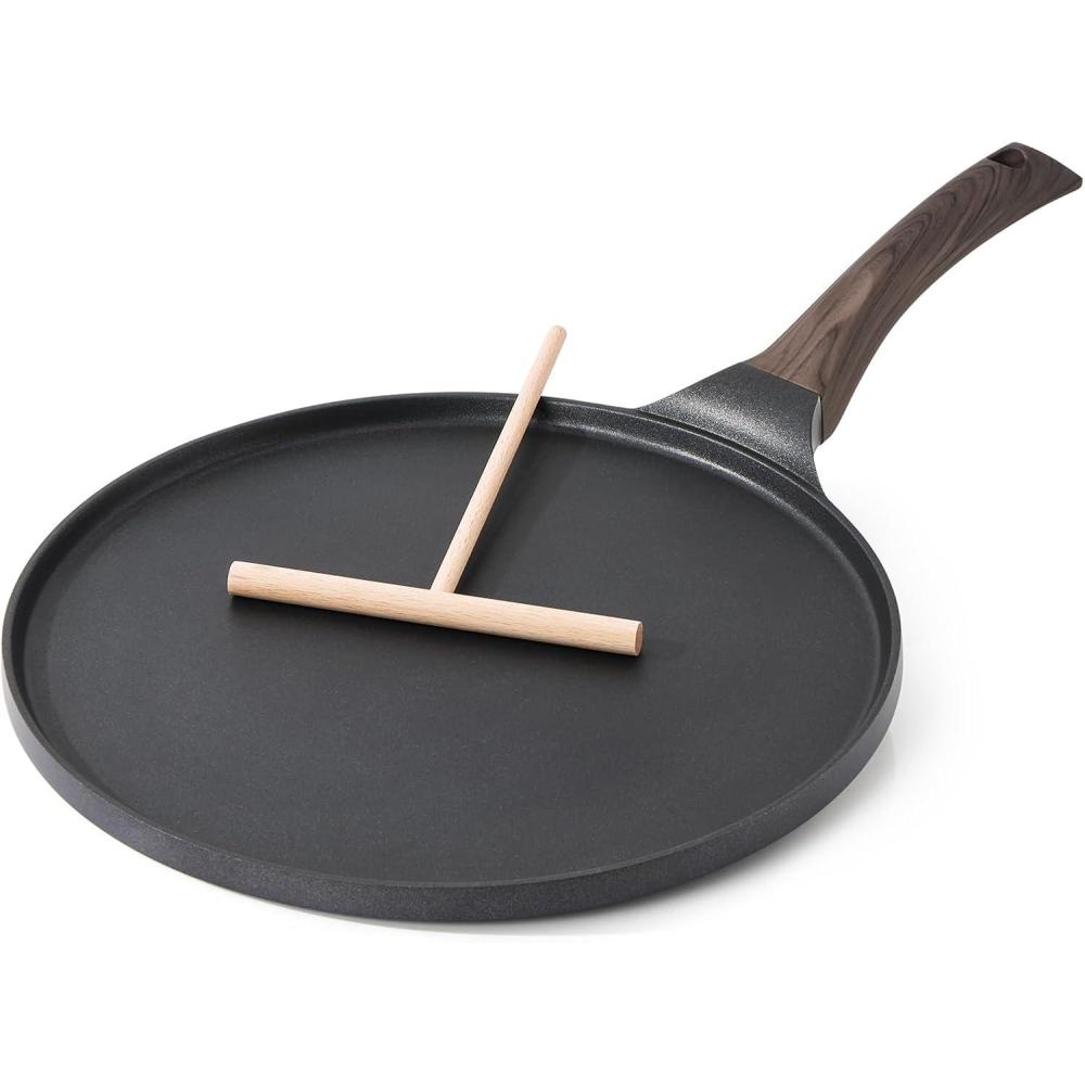 image:imageSENSARTE Nonstick Crepe Pan Swiss Granite Coating Dosa Pan Pancake Flat Skillet Tawa Griddle 10Inch with StayCool Handle Induction CompatibleBlack