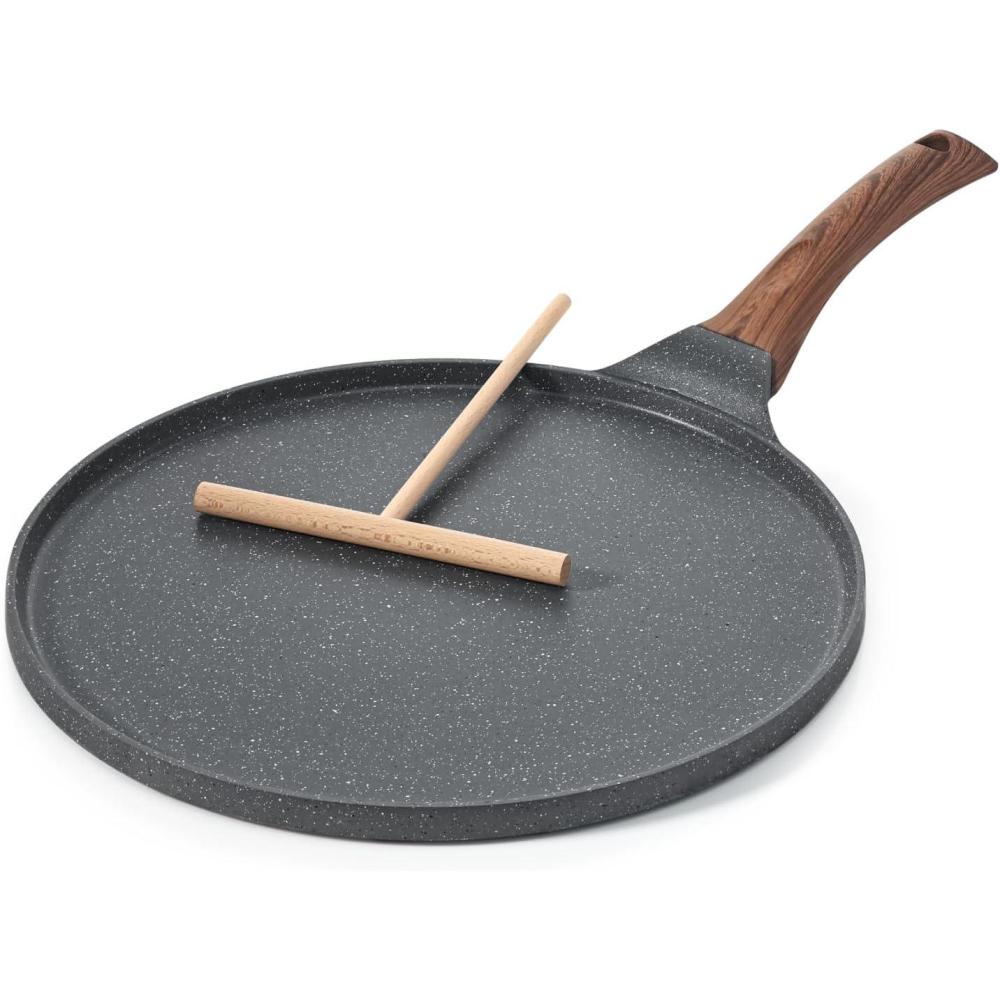 image:imageSENSARTE Nonstick Crepe Pan Swiss Granite Coating Dosa Pan Pancake Flat Skillet Tawa Griddle 10Inch with StayCool Handle Induction CompatibleGray