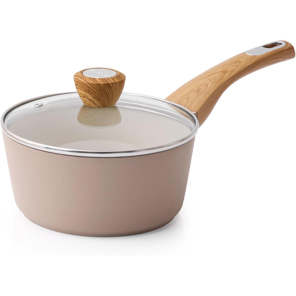 image:imageSENSARTE Nonstick Sauce Pan with Lid 15QT Small Sauce Pot Staycool Handle Multipurpose Handy Little Saucepan Induction Capable PFOA Free WhiteCeramic Taupe