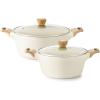SENSARTE Ceramic Nonstick Stock Pot with Lid, 2.6/4.5/6.6/8.5 QT Soup Pot Casserole Pot, Non-toxic Healthy Pasta Pot, Large Cooking Pot Stew Pot, Induction Compatible, PFOA PFAS PTFE Free, Taupe(Ceramic White)