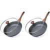 SENSARTE Nonstick Ceramic Frying Pan with Lid 8/9.5/10/11/12.5 Inch Omelet Pan Skillet, Free of Intentionally Added PFAS/PTFE Non-toxic Chef’s Pan Induction Compatible Pan, Heat Resistant Handle(Gray Granite)
