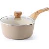 SENSARTE Nonstick Sauce Pan with Lid, 1.5QT Small Sauce Pot, Stay-cool Handle, Multipurpose Handy Little Saucepan, Induction Capable, PFOA Free, White(Ceramic Taupe)