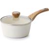 SENSARTE Nonstick Sauce Pan with Lid, 1.5QT Small Sauce Pot, Stay-cool Handle, Multipurpose Handy Little Saucepan, Induction Capable, PFOA Free, White(Ceramic White)