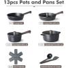 SENSARTE Pots and Pans Set Nonstick Cookware Set Kitchen Cooking Set Non-stick, Dishwasher & Oven Safe, Induction Compatible, Free of Intentionally Added PFOA/PFOS, 13pcs, Black(Night Black)