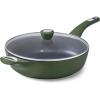 SENSARTE 12 Inch Nonstick Deep Frying Pan, 5Qt Non Stick Saute Pan with Lid, Large Skillet with Helper Handle, Diamond&Titanium Scratch Resistant, Induction Compatible, PFOA PFOS APEO Free, Sage