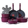SENSARTE 17 Piece Pots and Pans Set, Nonstick Detachable Handle Cookware Set, Induction Thermo-Signal Cookware Set with Removable Handle, Healthy Non Stick for RV, Dishwasher ＆ Oven Safe (Purple)(Purple)