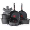 SENSARTE 17 Piece Pots and Pans Set, Nonstick Detachable Handle Cookware Set, Induction Thermo-Signal Cookware Set with Removable Handle, Healthy Non Stick for RV, Dishwasher ＆ Oven Safe (Purple)(Black)