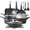 SENSARTE Ceramic Cookware Sets, Pots and Pans Set Nonstick, 20-Piece Induction Cookware, Non-toxic Healthy Non Stick Kitchen Cooking Set with Stay-Cool Handles, PFAS PTFE PFOA PFOS Free(Classic Black)