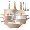 SENSARTE Ceramic Cookware Sets, Pots and Pans Set Nonstick, 20-Piece Induction Cookware, Non-toxic Healthy Non Stick Kitchen Cooking Set with Stay-Cool Handles, PFAS PTFE PFOA PFOS Free(Ceramic Taupe)
