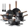 SENSARTE Ceramic Nonstick Pots and Pans Set 17pcs, Healthy Induction Cookware Set, Nontoxic Kitchen Cooking Set with Skillets & Saucepans, Stay-cool Handles, PFAS PTFE PFOA PFOS Free,Taupe(Matte Black)