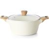 SENSARTE Ceramic Nonstick Stock Pot with Lid, 2.6/4.5/6.6/8.5 QT Soup Pot Casserole Pot, Non-toxic Healthy Pasta Pot, Large Cooking Pot Stew Pot, Induction Compatible, PFOA PFAS PTFE Free, Taupe(Ceramic White)