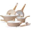 SENSARTE Nonstick Ceramic Cookware Set 14-Piece, Healthy Pots and Pans Set, Non-toxic Kitchen Cooking Set, Taupe