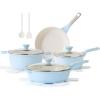 SENSARTE Nonstick Cookware Set 13-Piece, Healthy Pots and Pans Set Kitchen Cooking Set with Stay-Cool Handles, Silicone Utensils and Pot Protectors, PFOA Free(Glacer Blue)