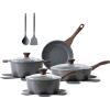 SENSARTE Nonstick Cookware Set 13-Piece, Healthy Pots and Pans Set Kitchen Cooking Set with Stay-Cool Handles, Silicone Utensils and Pot Protectors, PFOA Free(Gray)