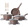 SENSARTE Nonstick Cookware Set 13-Piece, Healthy Pots and Pans Set Kitchen Cooking Set with Stay-Cool Handles, Silicone Utensils and Pot Protectors, PFOA Free(Toffee Brown)