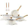 SENSARTE Nonstick Cookware Set 13-Piece, Healthy Pots and Pans Set Kitchen Cooking Set with Stay-Cool Handles, Silicone Utensils and Pot Protectors, PFOA Free(White)